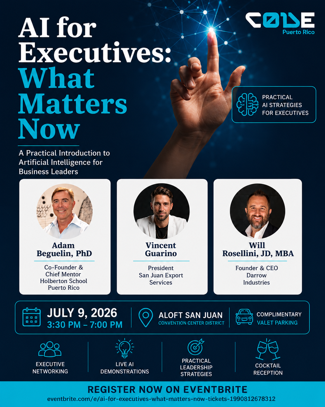 Flyer for AI for Executives at Aloft San Juan on July 9, 2026